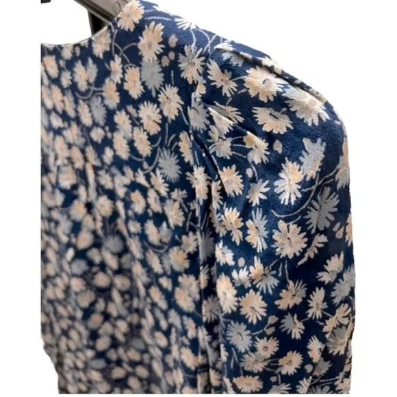 Madewell Button Down Blue/Pink/white Floral Tie Sleeves Blouse- Small - Picture 5 of 10